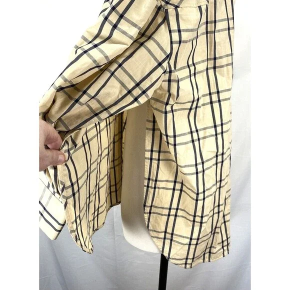Zara Womens S (44" Bust) Plaid Oversized Shirt Open Back Side Vents Roll Tab Slv - Picture 9 of 13